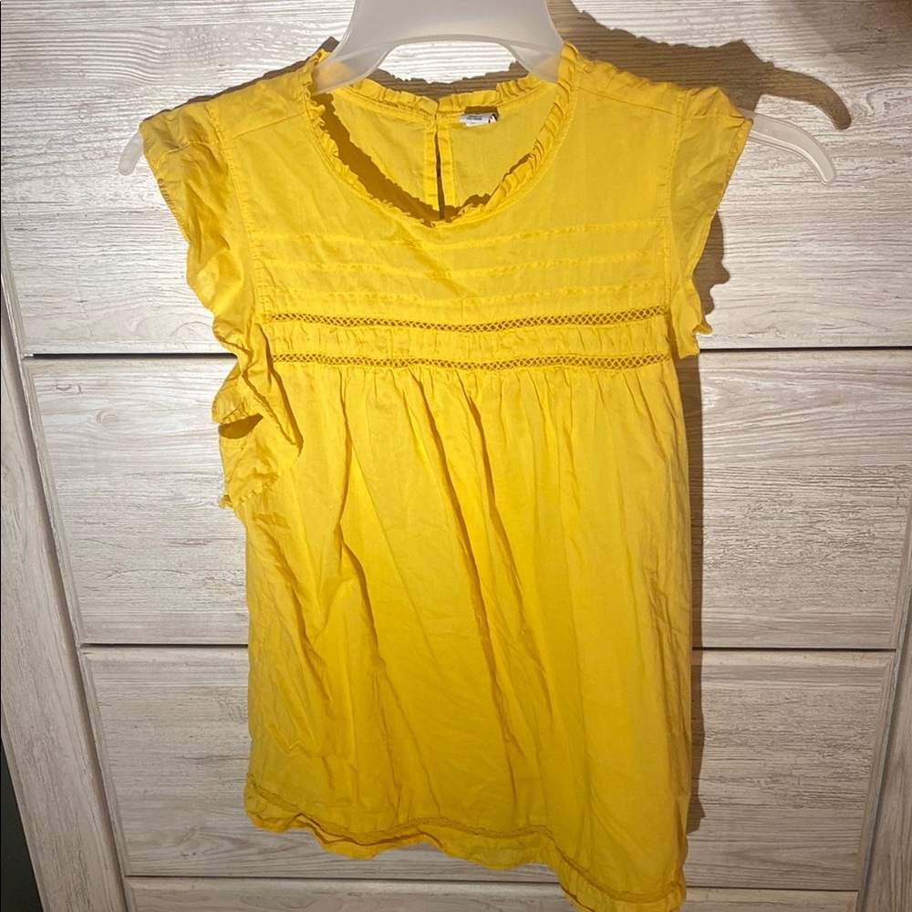 Bright Yellow Flutter Sleeve Blouse with Ruffled Smocked Details